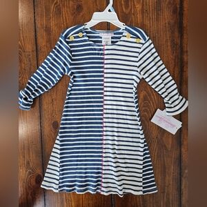 Bonnie Jean White & Blue Dress W/ Long Sleeves Girl's Size 5 NWT